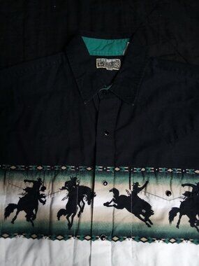 Vintage Express Rider Silhouette Cowboys Horseback Button Shirt